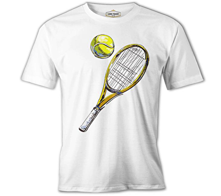 Tenis - Raket ve Top Beyaz Erkek Tshirt