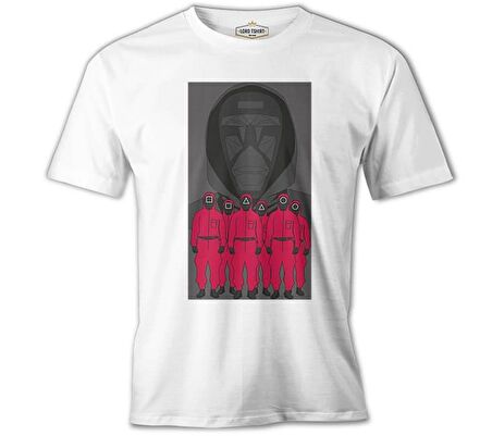 Squid Game - Maske Gri ve Askerler Beyaz Erkek Tshirt