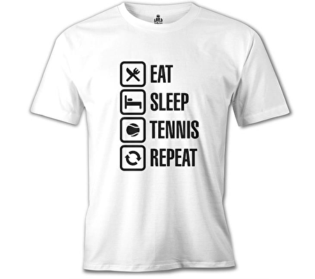 Tenis - Eat Sleep Tennis Beyaz Erkek Tshirt