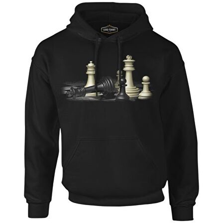 Satranç Siyah Erkek Fermuarsız Kapşonlu