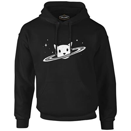 Saturn - Kedi Siyah Erkek Fermuarsız Kapşonlu