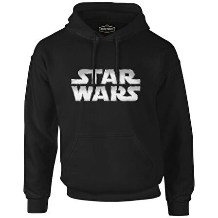 Star Wars - Logo Metalik Siyah Erkek Fermuarsız Kapşonlu