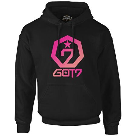 GOT7 - Logo Star Siyah Erkek Fermuarsız Kapşonlu