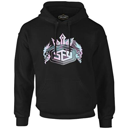 SF9 - Logo Crown Siyah Erkek Fermuarsız Kapşonlu