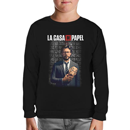 La Casa De Papel - Prof Dali Siyah Çocuk Sweatshirt