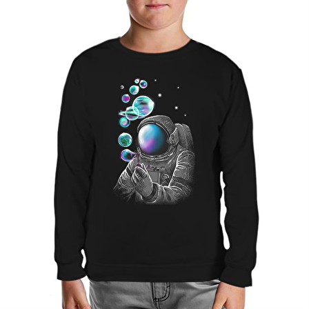Space Baloon Siyah Çocuk Sweatshirt
