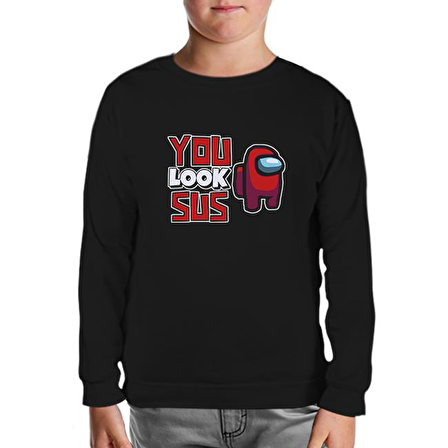 Among Us You Look Sus Siyah Çocuk Sweatshirt