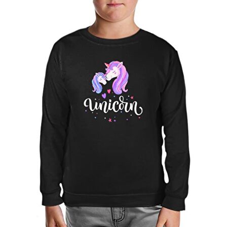 Unicorn Anneler Günü Siyah Çocuk Sweatshirt