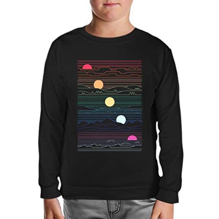 Sunset in Waves Siyah Çocuk Sweatshirt