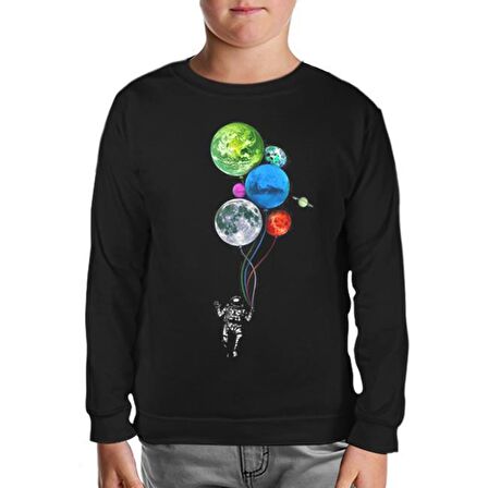Gezegenler - Astronot Siyah Çocuk Sweatshirt