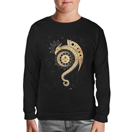 Dragon ve Ay Siyah Çocuk Sweatshirt