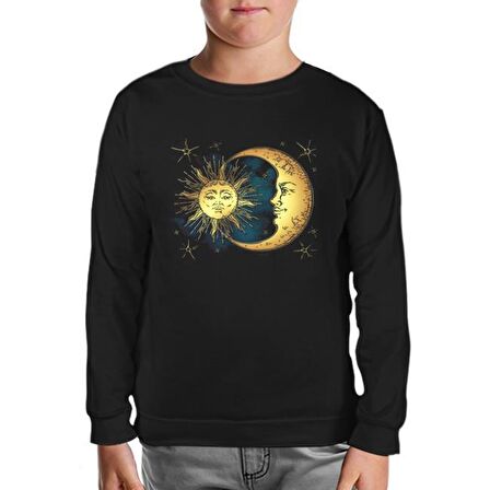 Güneş Ay ve Bulutlar Siyah Çocuk Sweatshirt