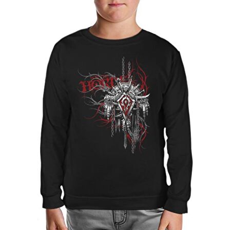 World of Warcraft - Horde Logo in Cahins Siyah Çocuk Sweatshirt