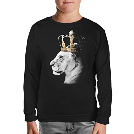 Aslan - Kraliçe Taç Siyah Çocuk Sweatshirt