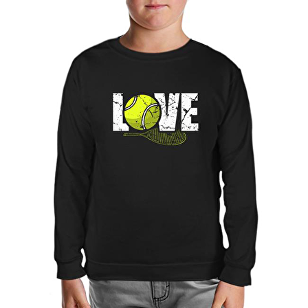 Tenis - Love Raket ve Top Siyah Çocuk Sweatshirt