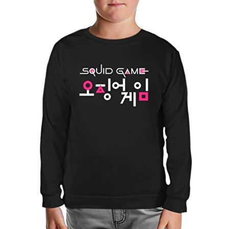 Squid Game-Logo Korean Siyah Çocuk Sweatshirt