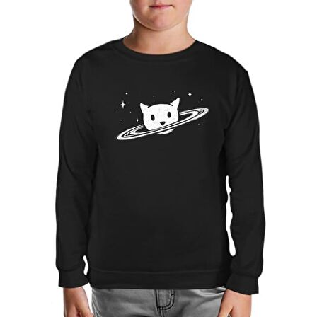 Saturn - Kedi Siyah Çocuk Sweatshirt
