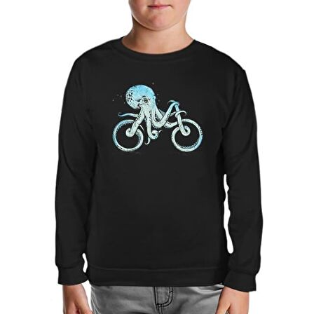 Hayvan - Ahtapot Bisiklet Siyah Çocuk Sweatshirt
