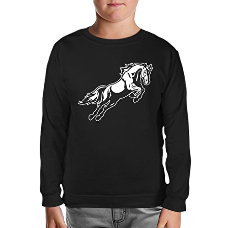 Hayvan - At Nal Siyah Çocuk Sweatshirt
