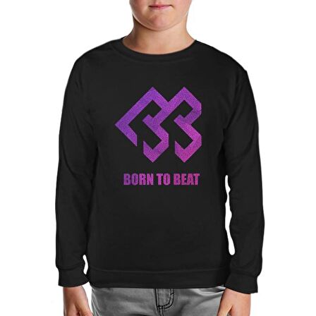 Born to Beat - Logo Grain Siyah Çocuk Sweatshirt