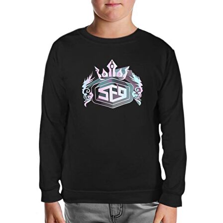 SF9 - Logo Crown Siyah Çocuk Sweatshirt