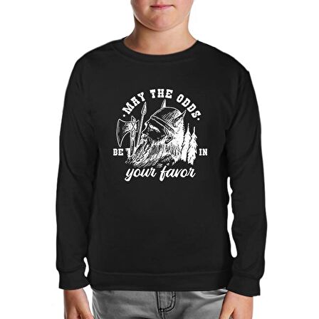Viking Warrior Axe and Helmet  Siyah Çocuk Sweatshirt
