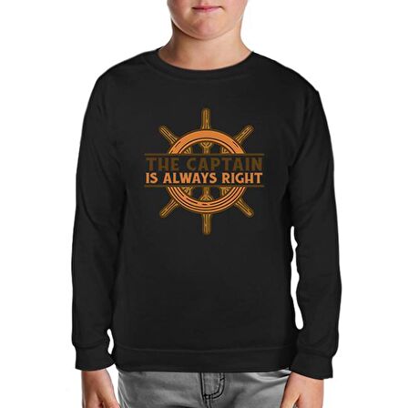 The Captain and Ship Helm Siyah Çocuk Sweatshirt