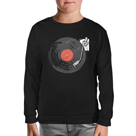 Black Vinyl on Black Siyah Çocuk Sweatshirt