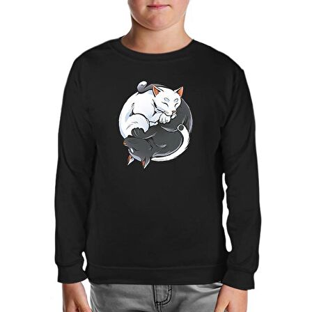 Yin Yan Cats Siyah Çocuk Sweatshirt