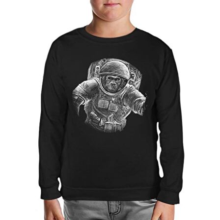 Monkey Astronaut Realistic Siyah Çocuk Sweatshirt