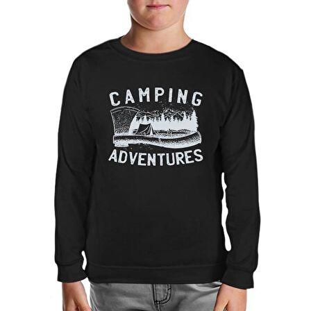 Camping Adventure Axe and Tent Siyah Çocuk Sweatshirt