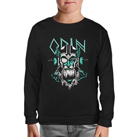 Odin Viking with Raven Birds Siyah Çocuk Sweatshirt