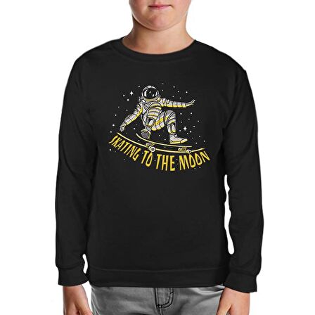 Astronaut Space Skating Siyah Çocuk Sweatshirt