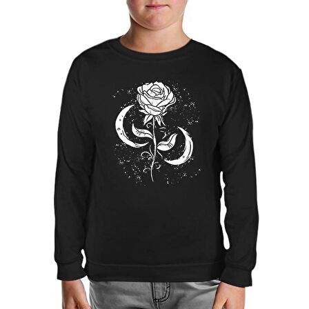 Moons Around a Rose Siyah Çocuk Sweatshirt