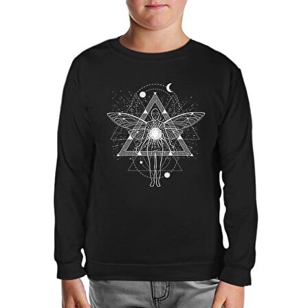 Man with Wings Travelling Universe Siyah Çocuk Sweatshirt