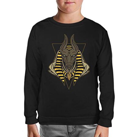 Egyptian God Anubis Siyah Çocuk Sweatshirt