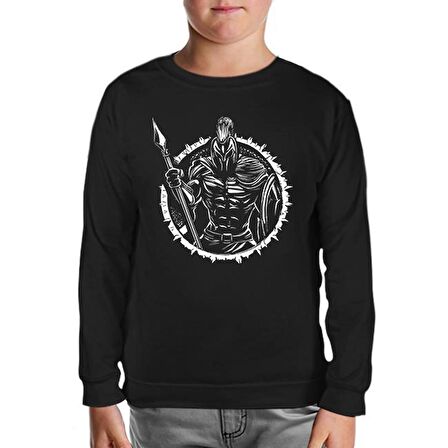Spartan Warrior with a Spear and Shield Siyah Çocuk Sweatshirt