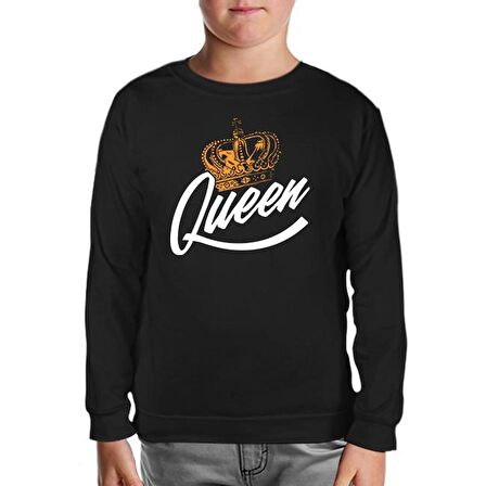 Queen Logo with a Crown Siyah Çocuk Sweatshirt