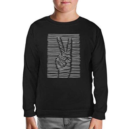 Peace Hand Sign in 3D Siyah Çocuk Sweatshirt