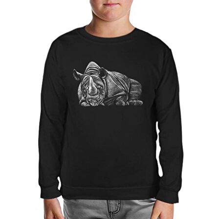 Sleeping Rhinoceros Realistic Siyah Çocuk Sweatshirt