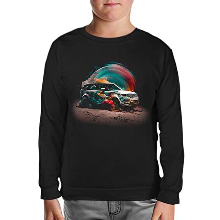 Offroad Car with Colorful Dust Background Siyah Çocuk Sweatshirt
