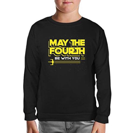 May the Fourth with Battleship Logo Siyah Çocuk Sweatshirt