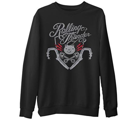 Rolling Thunder  Siyah Erkek Kalın Sweatshirt