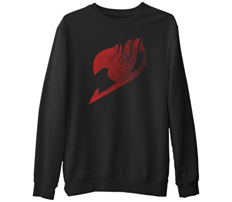 Fairy Tail - Logo 2  Siyah Erkek Kalın Sweatshirt