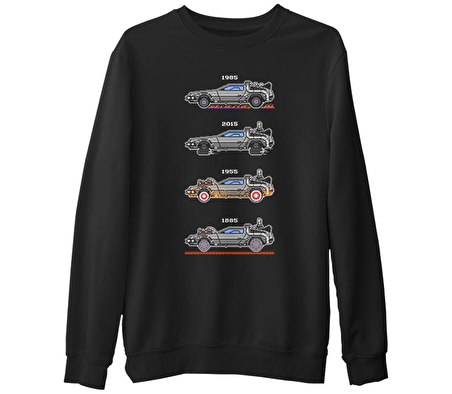 Back to the Future - Kronoloji  Siyah Erkek Kalın Sweatshirt
