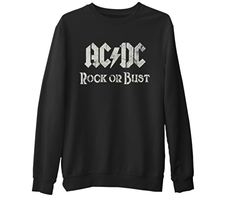 AC DC - Rock or Bust Logo  Siyah Erkek Kalın Sweatshirt