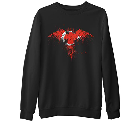 Kartal Ay Yıldız  Siyah Erkek Kalın Sweatshirt