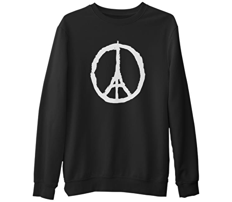Paris - Peace  Siyah Erkek Kalın Sweatshirt