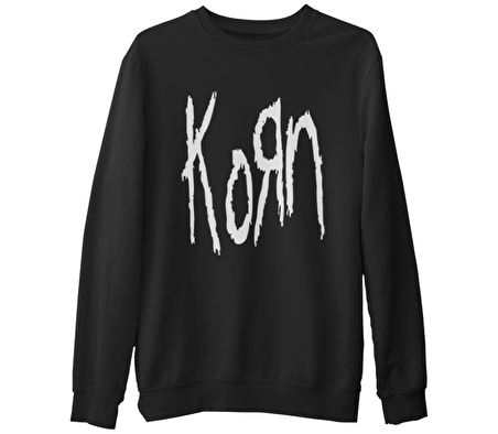 Korn - Logo  Siyah Erkek Kalın Sweatshirt