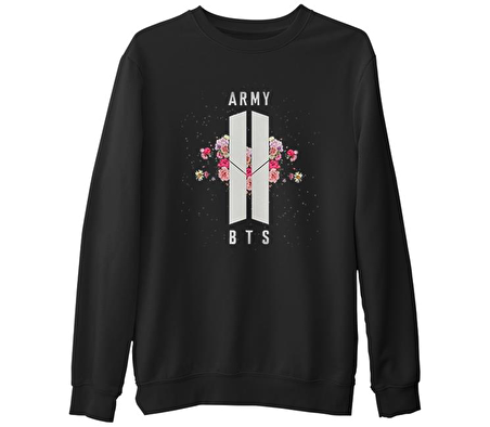 BTS - Army Logo Hit Siyah Erkek Kalın Sweatshirt